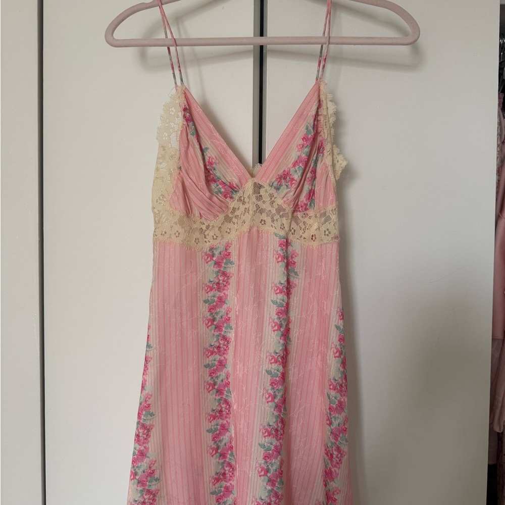 LoveShackFancy Etrune Pink Floral Lace Mini Dress